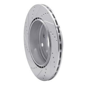 Subaru WRX STI Brake Rotor (1) - Rear Right - R1 Concepts - Drilled & Slotted - Silver - `18-`25